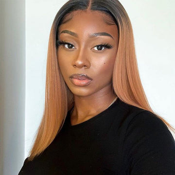 Ali Annabelle Ombre 1B/30 Colored Dark Roots Honey Brown Straight Human Hair Wigs